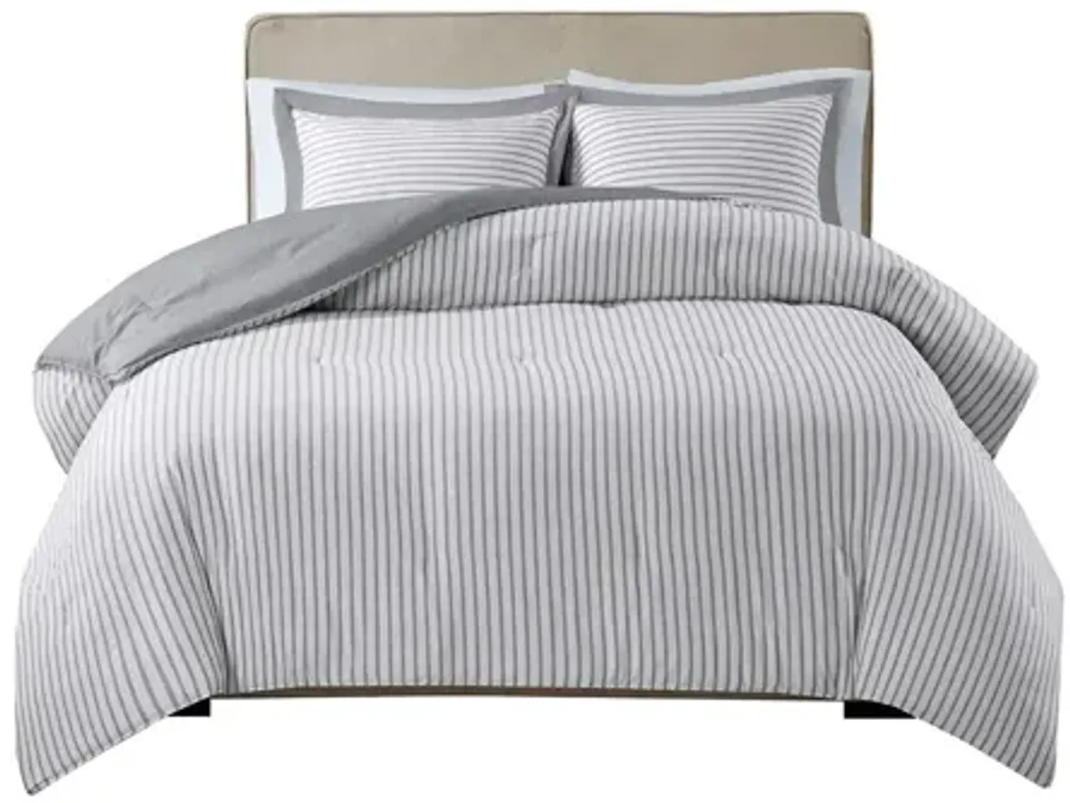 Hayden Reversible Yarn Dyed Stripe Down Alternative Twin Comforter Set in Grey