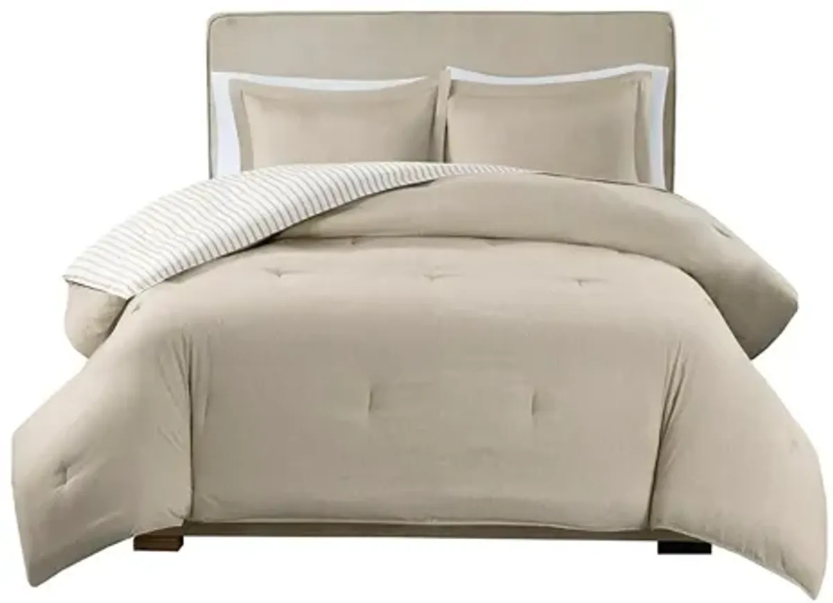 Hayden Reversible Yarn Dyed Stripe Down Alternative Twin Comforter Set in Tan