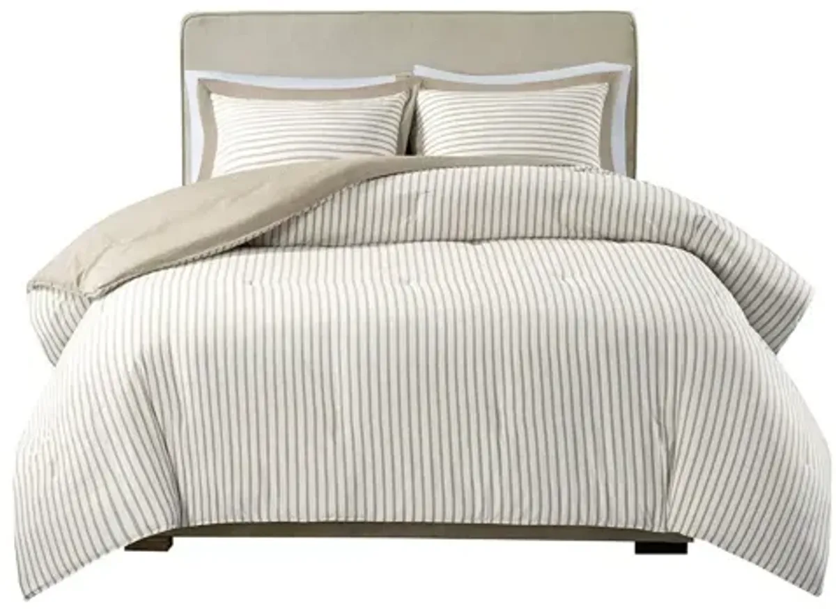 Hayden Reversible Yarn Dyed Stripe Down Alternative Twin Comforter Set in Tan