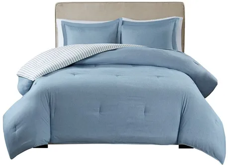 Hayden Reversible Yarn Dyed Stripe Down Alternative Full/Queen Comforter Set in Blue