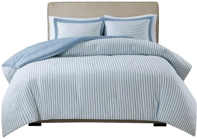 Hayden Reversible Yarn Dyed Stripe Down Alternative Full/Queen Comforter Set in Blue