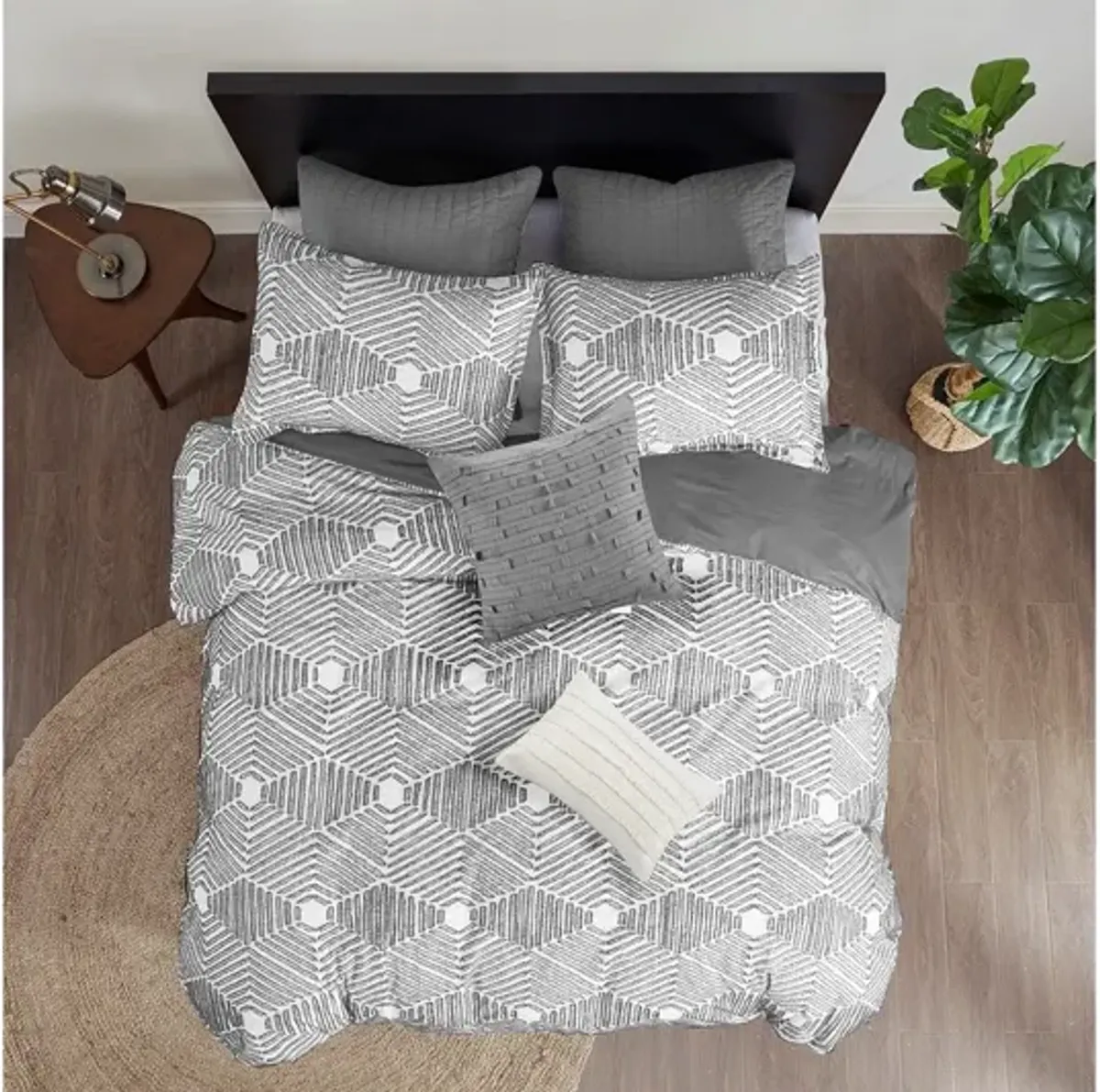 Ellipse Cotton Jacquard Full/Queen Duvet Cover Set in Grey