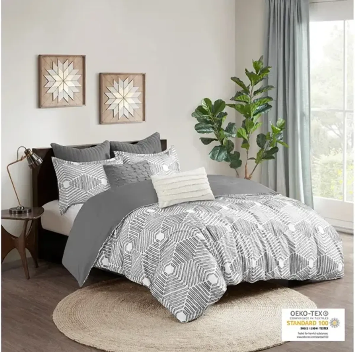 Ellipse Cotton Jacquard Full/Queen Duvet Cover Set in Grey