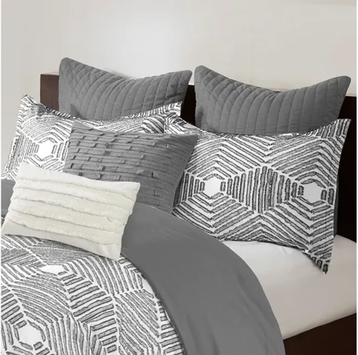 Ellipse Cotton Jacquard Full/Queen Duvet Cover Set in Grey