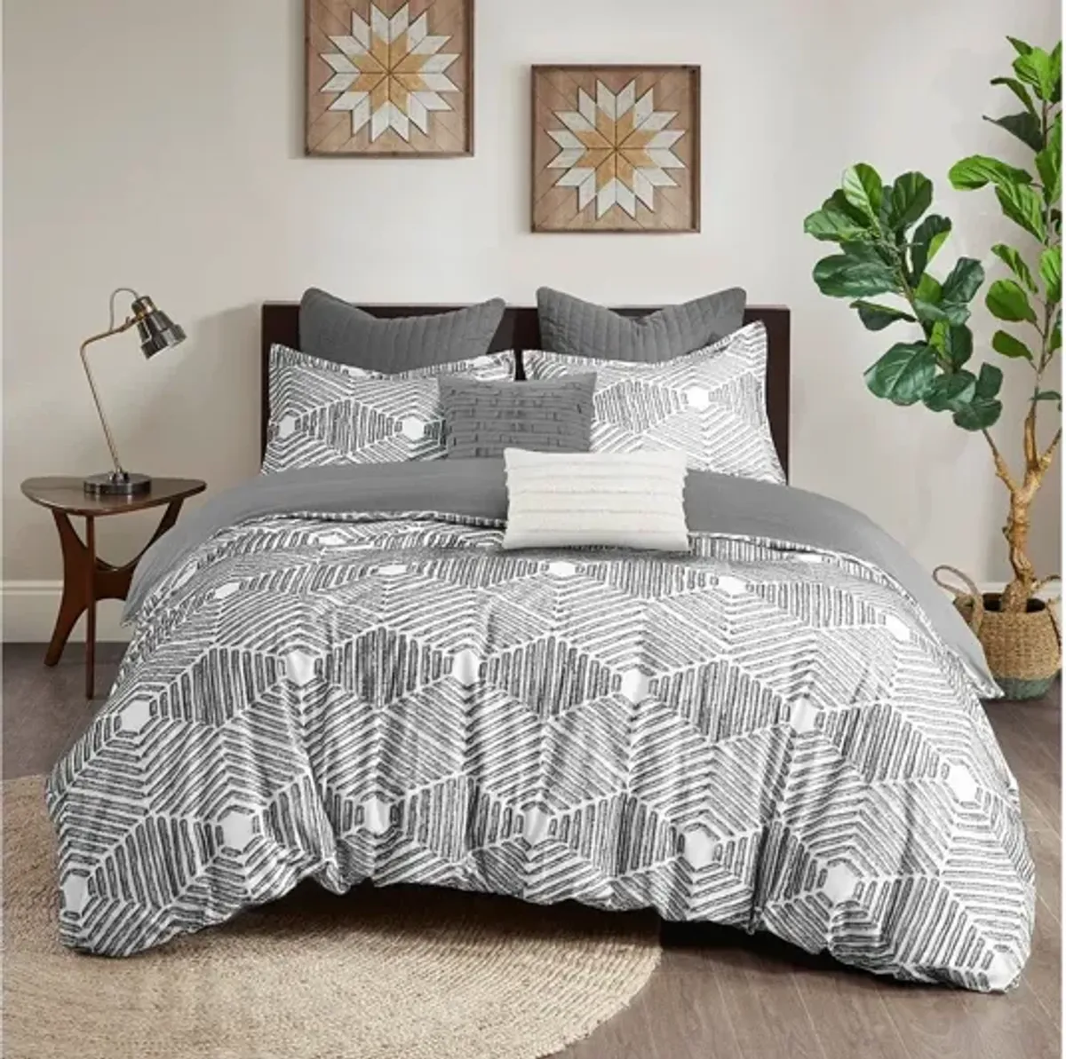 Ellipse Cotton Jacquard Full/Queen Duvet Cover Set in Grey