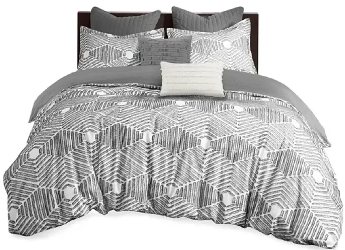 Ellipse Cotton Jacquard Full/Queen Duvet Cover Set in Grey