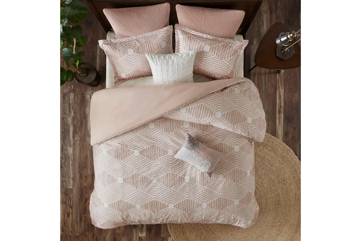 Ellipse Cotton Jacquard Full/Queen Duvet Cover Set in Blush