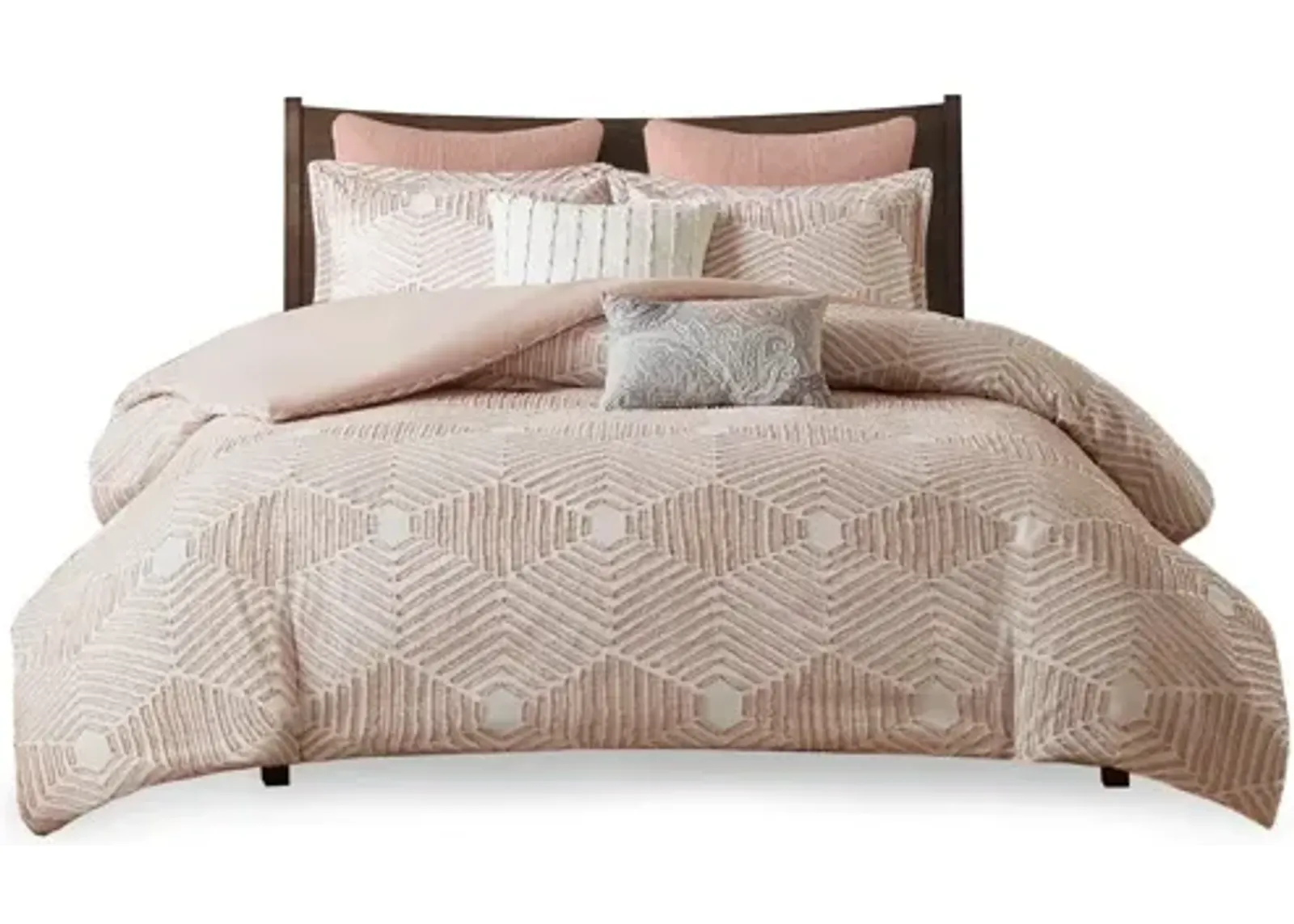 Ellipse Cotton Jacquard Full/Queen Duvet Cover Set in Blush