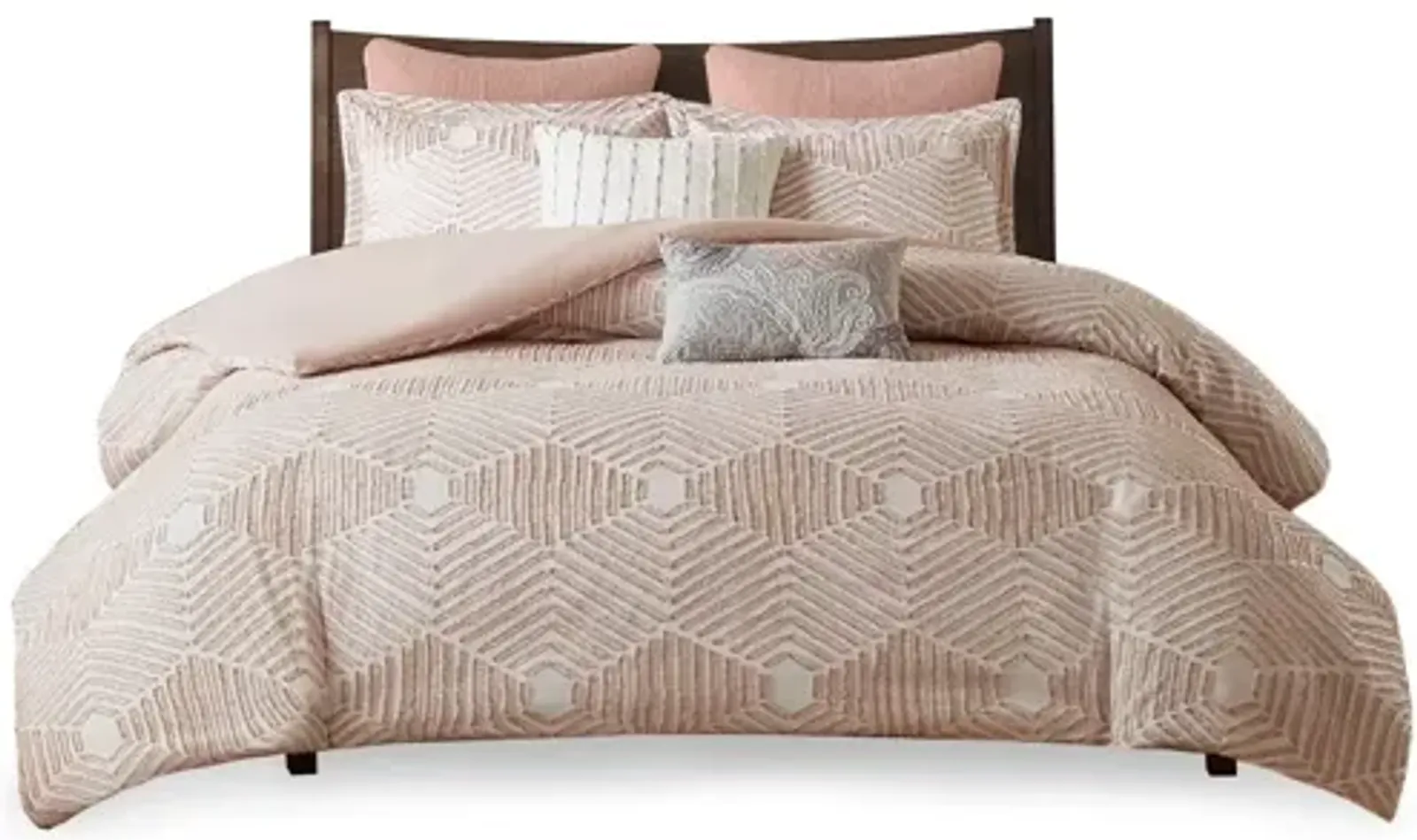 Ellipse Cotton Jacquard Full/Queen Duvet Cover Set in Blush