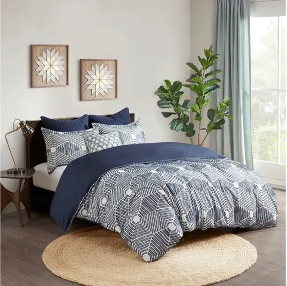 Ellipse Cotton Jacquard Full/Queen Duvet Cover Set in Navy