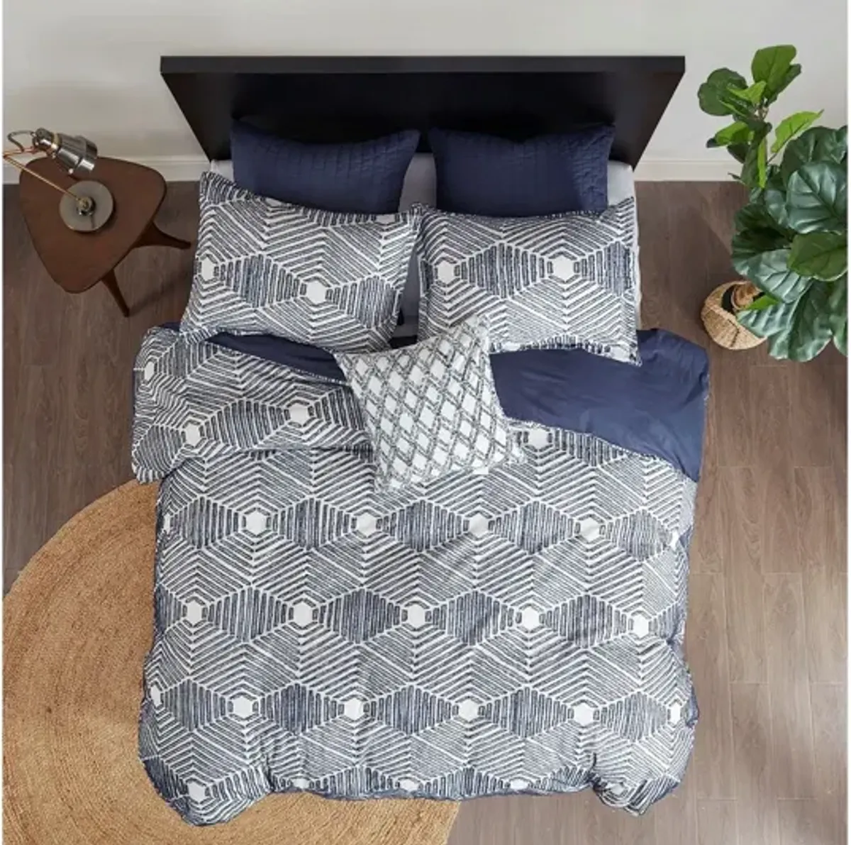 Ellipse Cotton Jacquard Full/Queen Duvet Cover Set in Navy