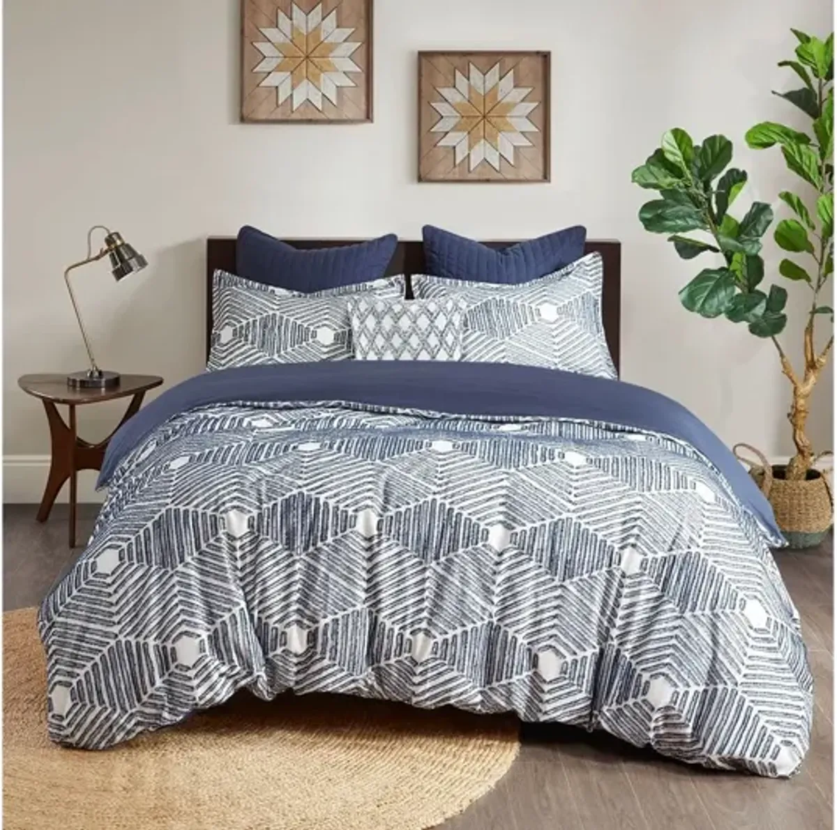 Ellipse Cotton Jacquard Full/Queen Duvet Cover Set in Navy