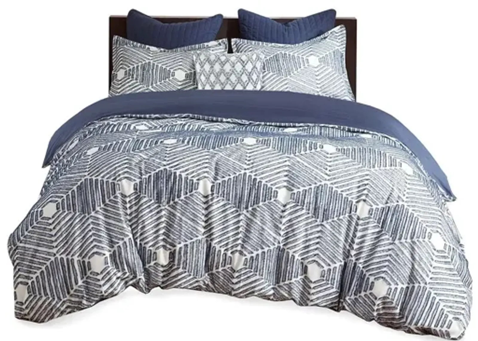 Ellipse Cotton Jacquard Full/Queen Duvet Cover Set in Navy