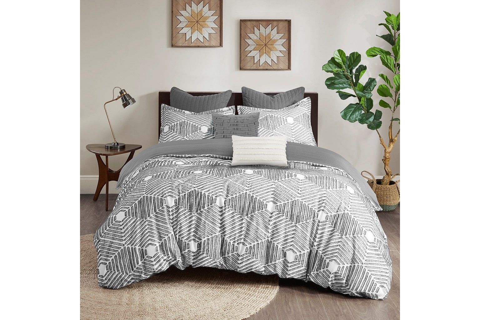Ellipse Cotton Jacquard King/Cal King Duvet Cover Set in Grey
