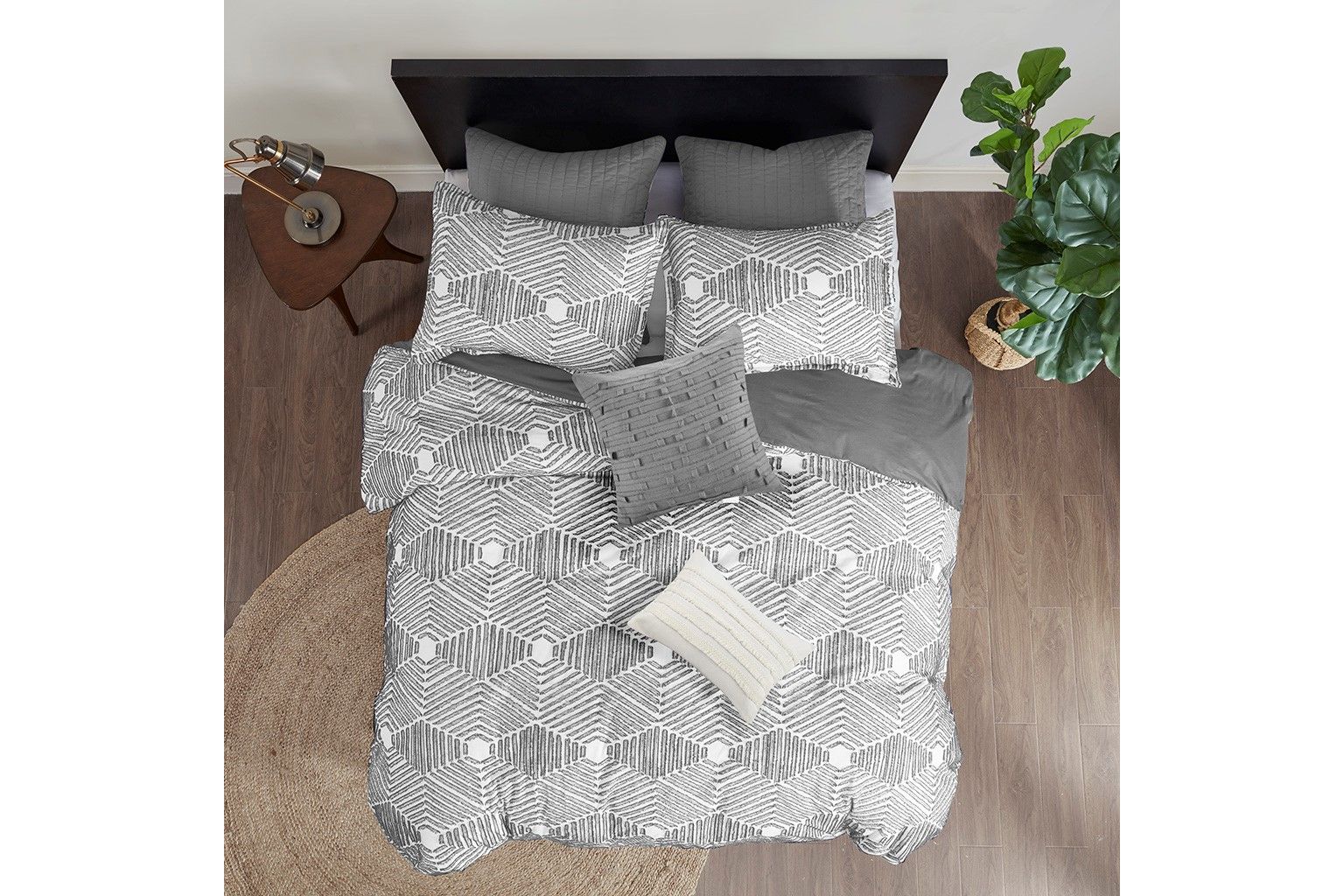 Ellipse Cotton Jacquard King/Cal King Duvet Cover Set in Grey