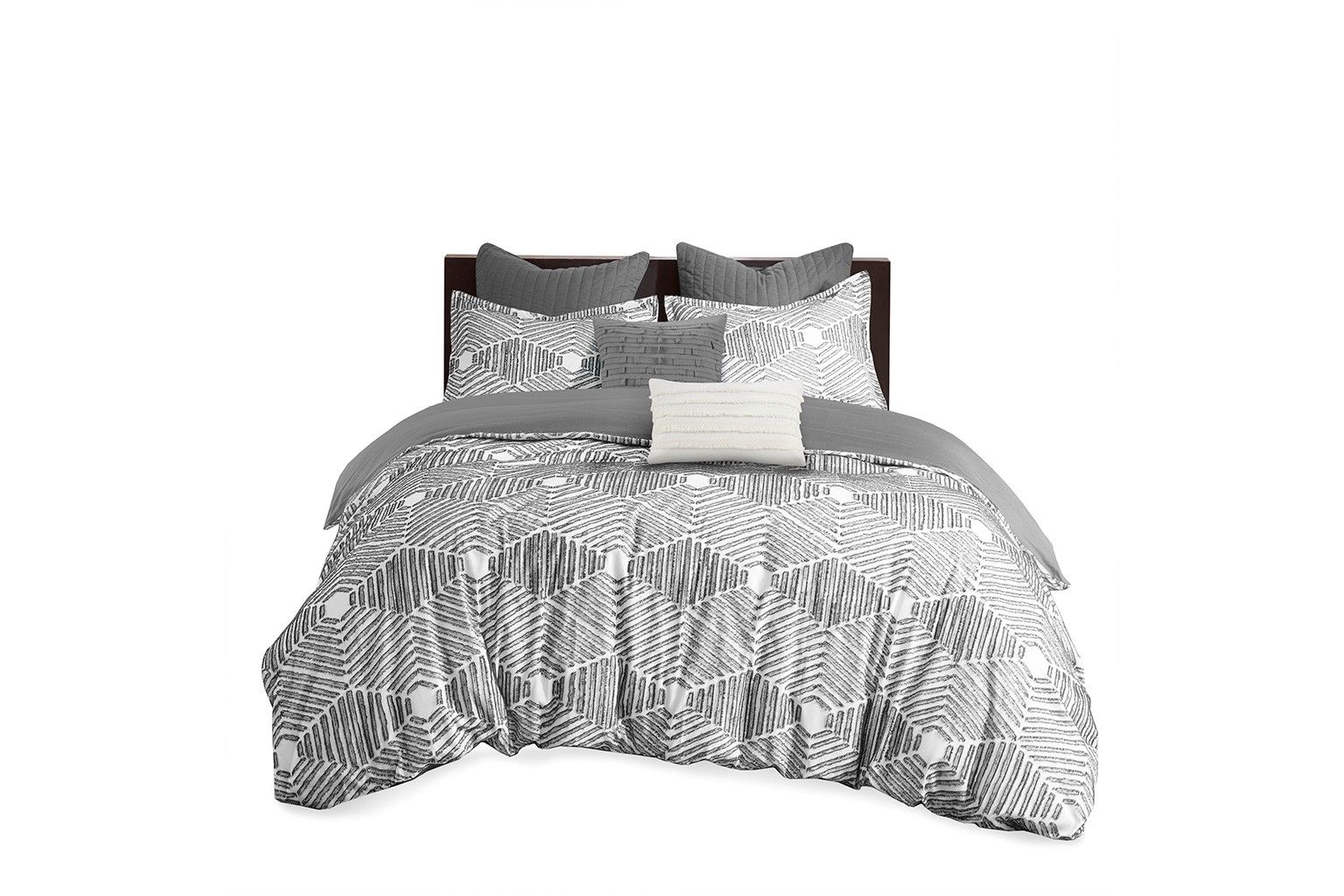 Ellipse Cotton Jacquard King/Cal King Duvet Cover Set in Grey
