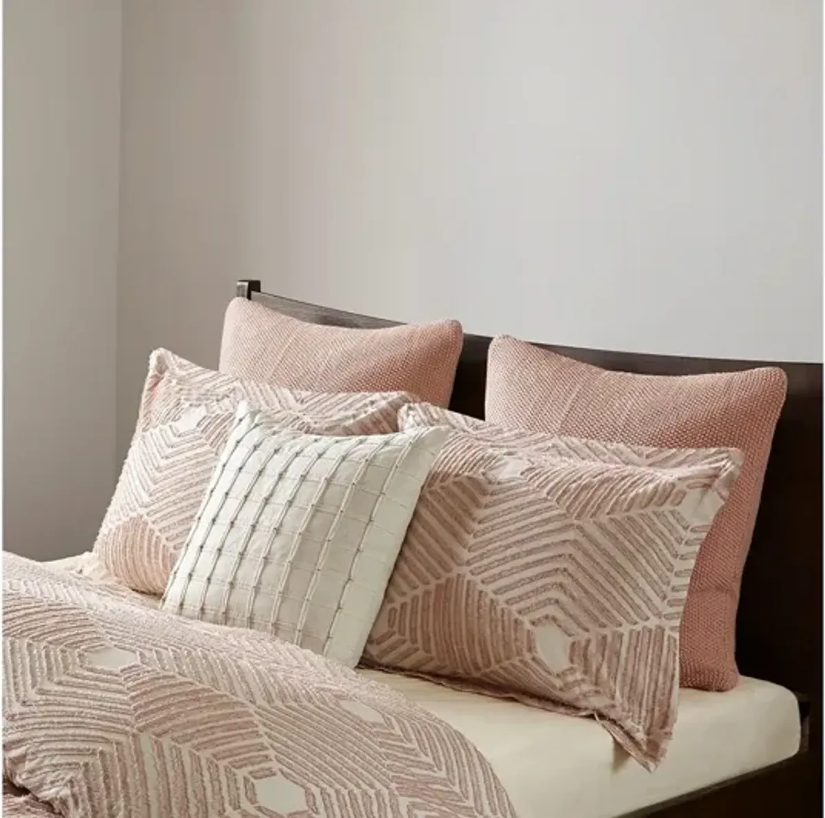 Ellipse Cotton Jacquard King/Cal King Duvet Cover Set in Blush