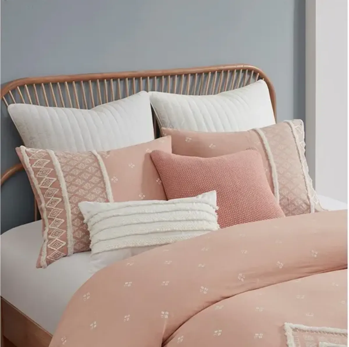 Marta 3 Piece Flax and Cotton Blended Full/Queen Comforter Set in Blush