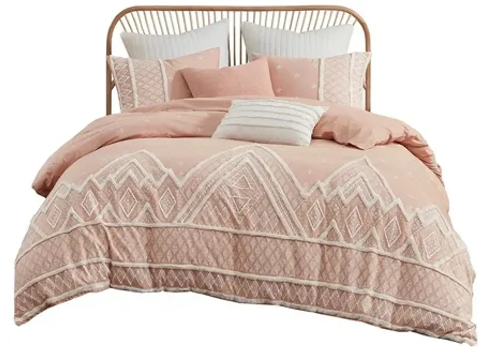 Marta 3 Piece Flax and Cotton Blended Full/Queen Comforter Set in Blush