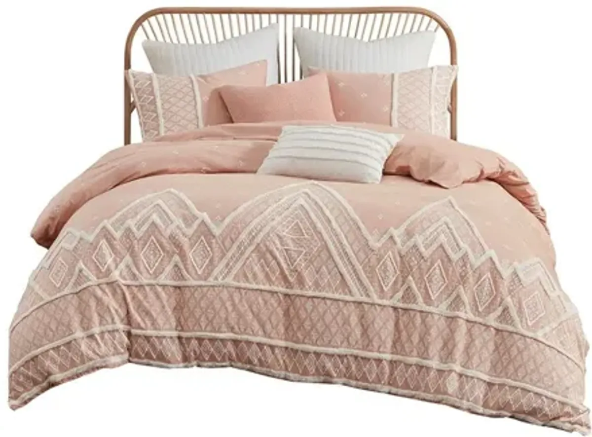 Marta 3 Piece Flax and Cotton Blended Full/Queen Comforter Set in Blush