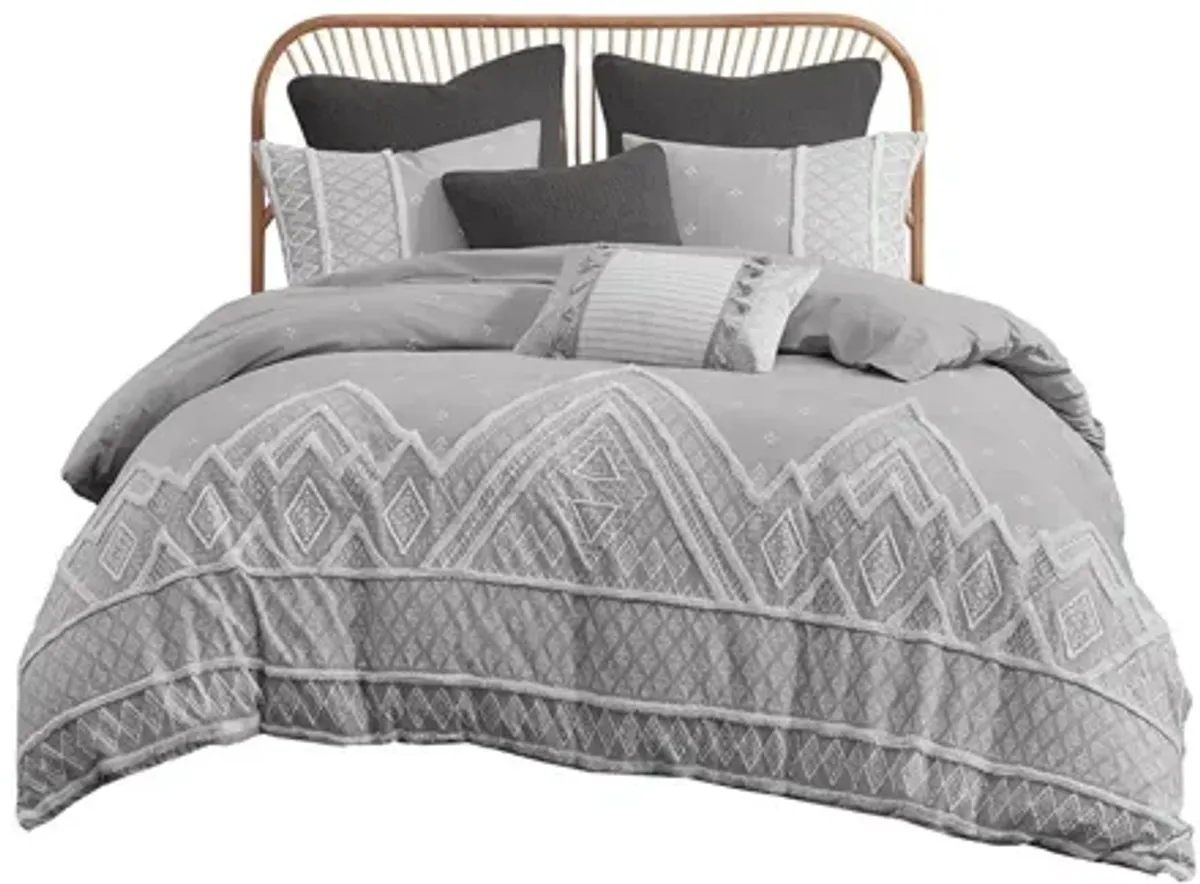 Marta 3 Piece Flax and Cotton Blended Full/Queen Comforter Set in Grey