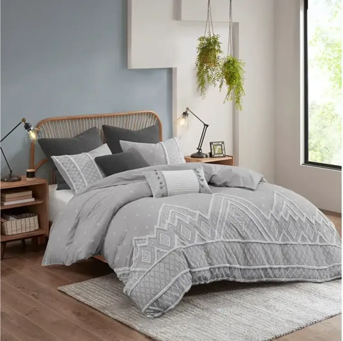 Marta 3 Piece Flax and Cotton Blended King/Cal King Comforter Set in Grey