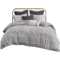 Marta 3 Piece Flax and Cotton Blended King/Cal King Comforter Set in Grey