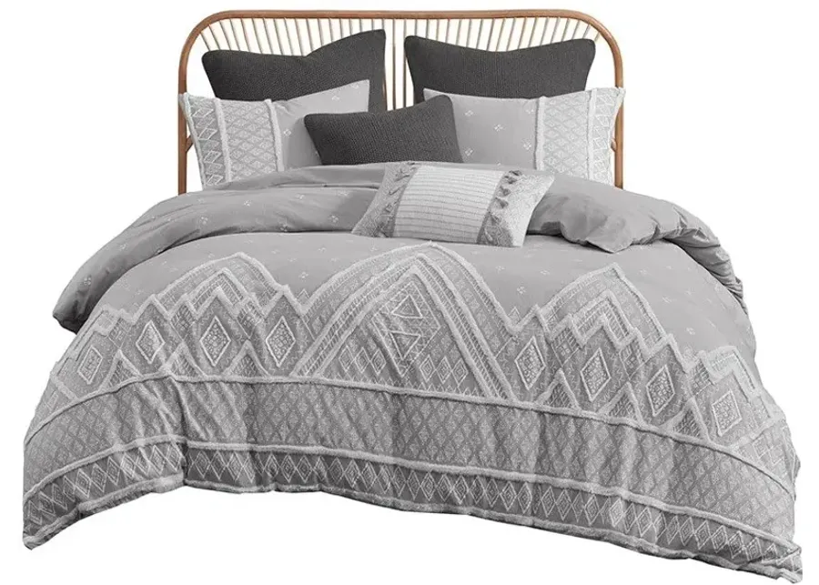 Marta 3 Piece Flax and Cotton Blended King/Cal King Comforter Set in Grey