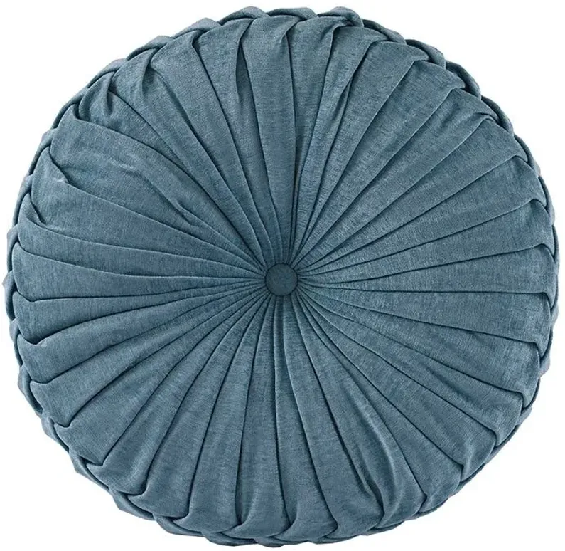 Loretta Poly Chenille Round Floor Pillow Cushion in Aqua