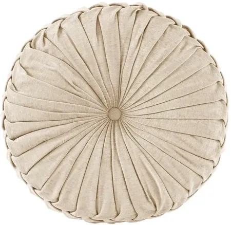 Loretta Poly Chenille Round Floor Pillow Cushion in Ivory