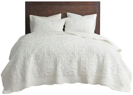 Aster 3 Piece Embroidered Faux Fur Full/Queen Coverlet Set