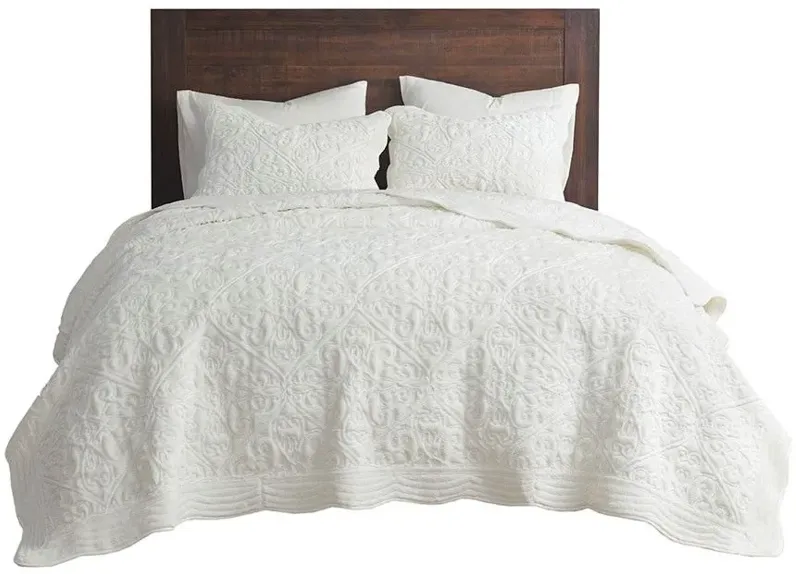 Aster 3 Piece Embroidered Faux Fur Full/Queen Coverlet Set
