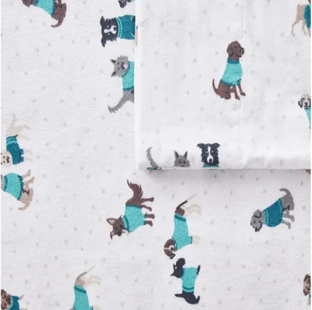 Cozy Soft Cotton Novelty Print Flannel Twin Sheet Set in Teal Dogs