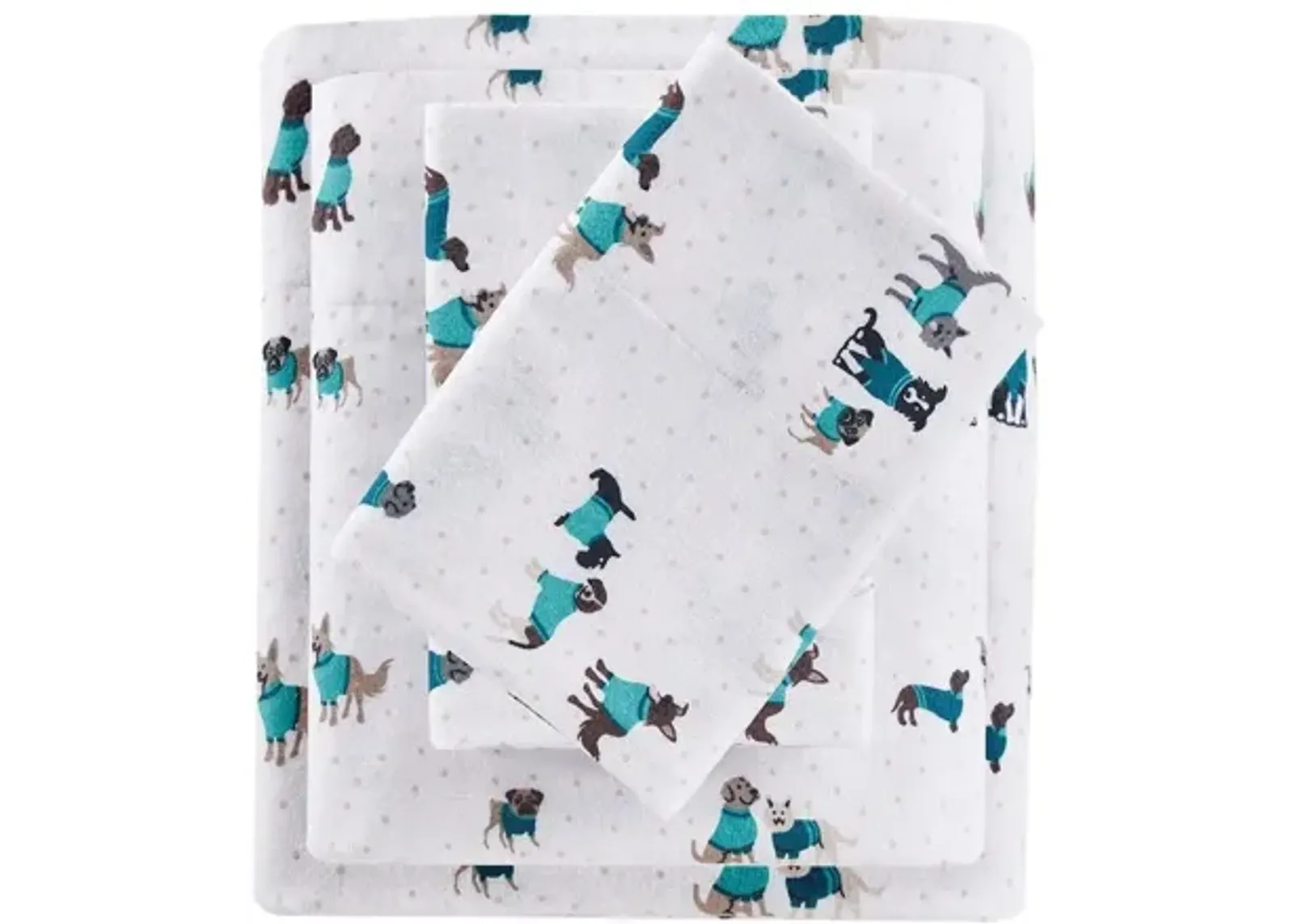 Cozy Soft Cotton Novelty Print Flannel Twin Sheet Set in Teal Dogs