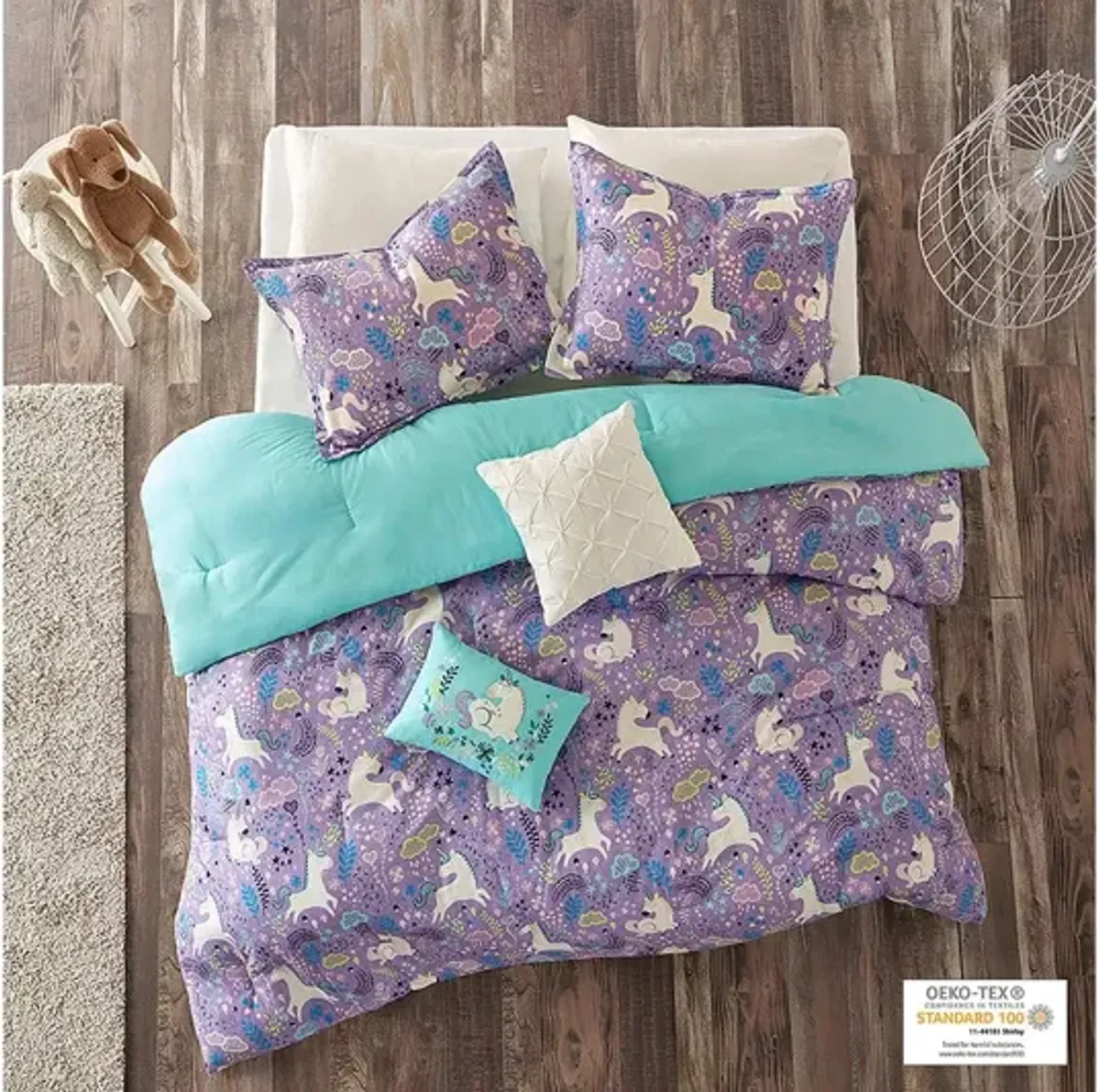 Lola Unicorn Cotton Twin Comforter Set in Purple