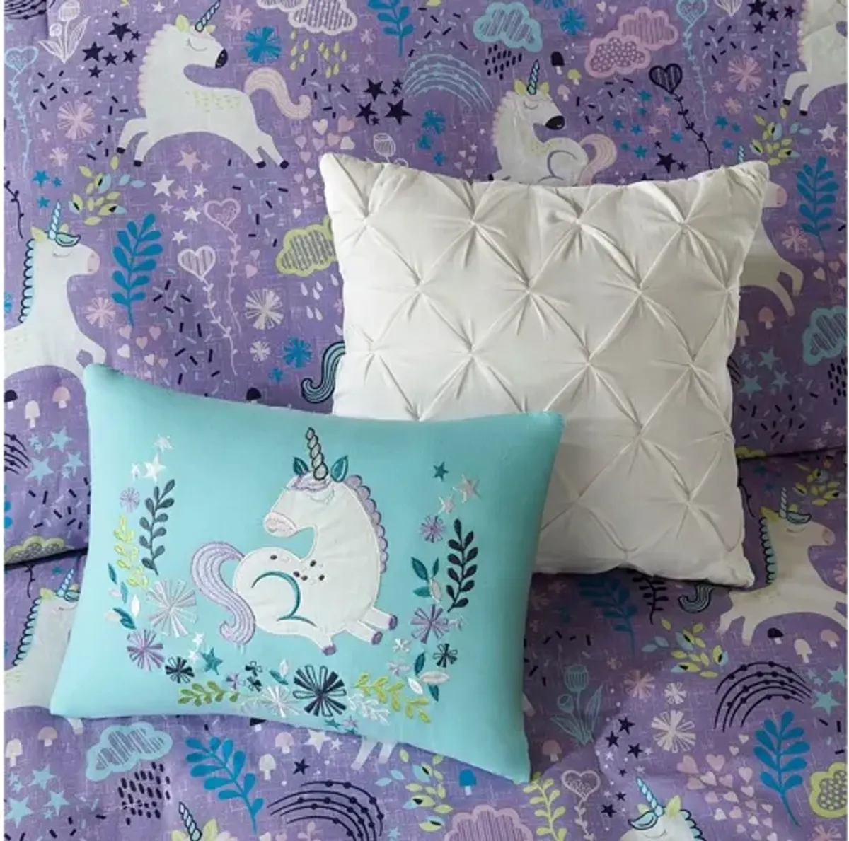 Lola Unicorn Cotton Twin Comforter Set in Purple