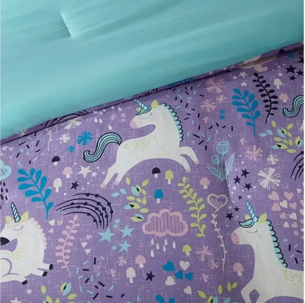 Lola Unicorn Cotton Twin Comforter Set in Purple