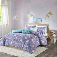 Lola Unicorn Cotton Twin Comforter Set in Purple