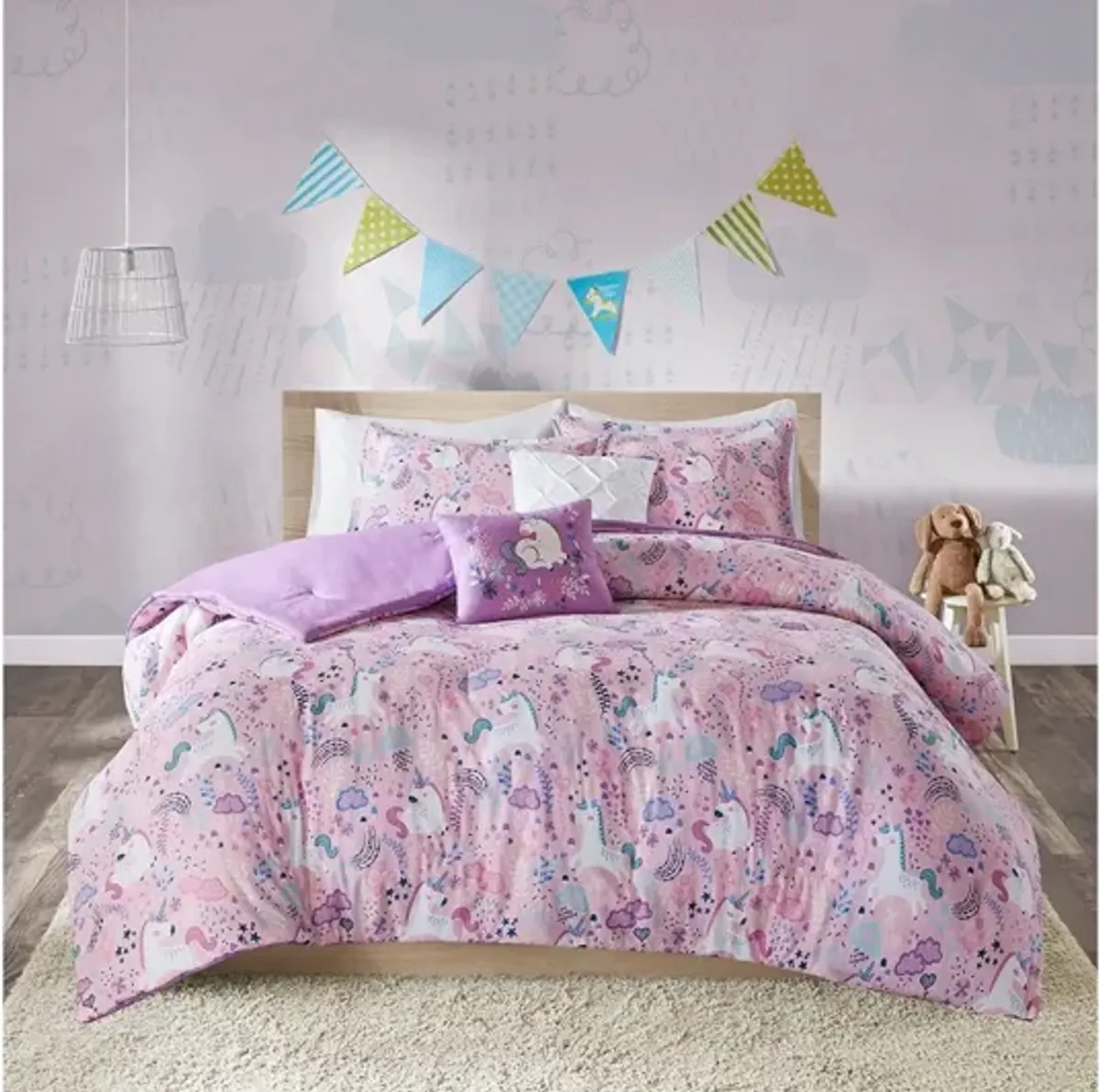 Lola Unicorn Cotton Twin Comforter Set in Pink