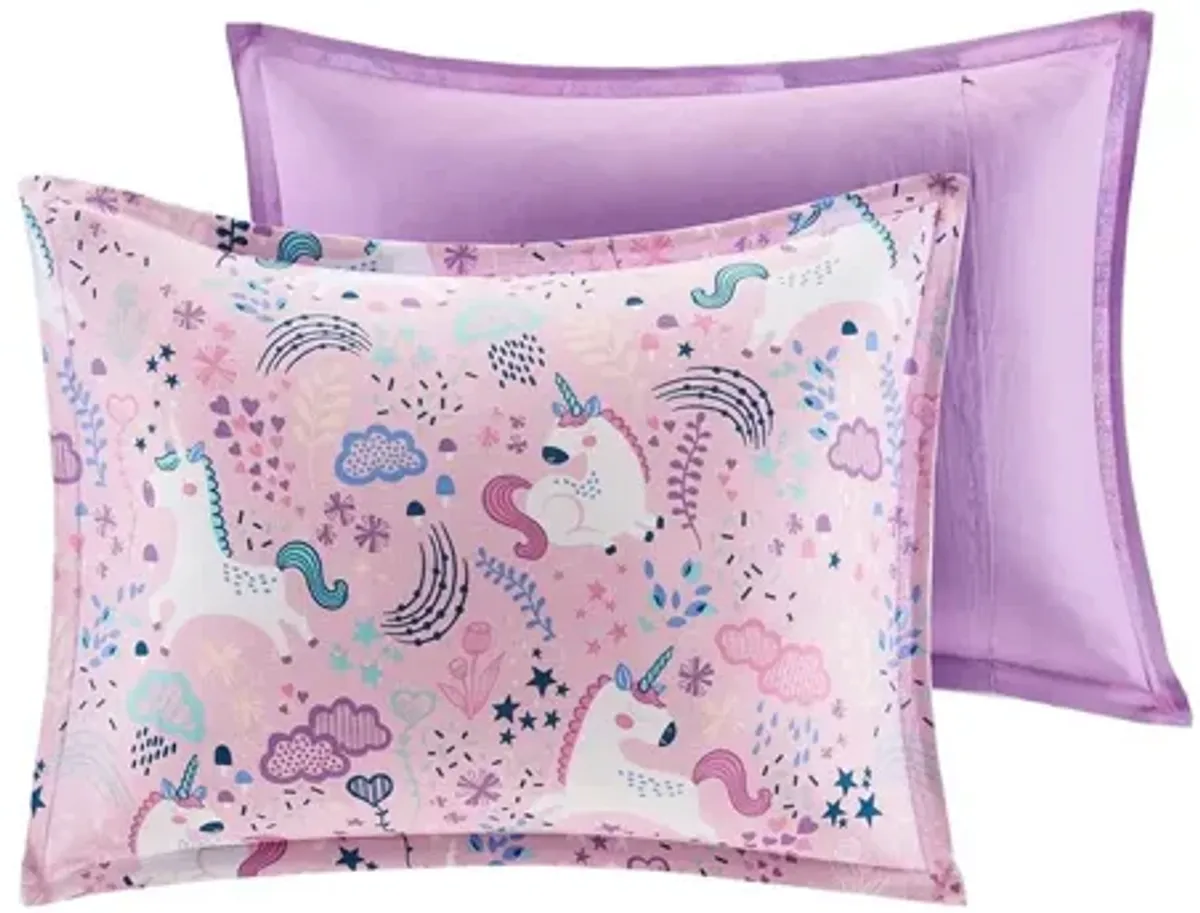 Lola Unicorn Cotton Twin Comforter Set in Pink