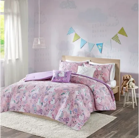 Lola Unicorn Cotton Twin Comforter Set in Pink