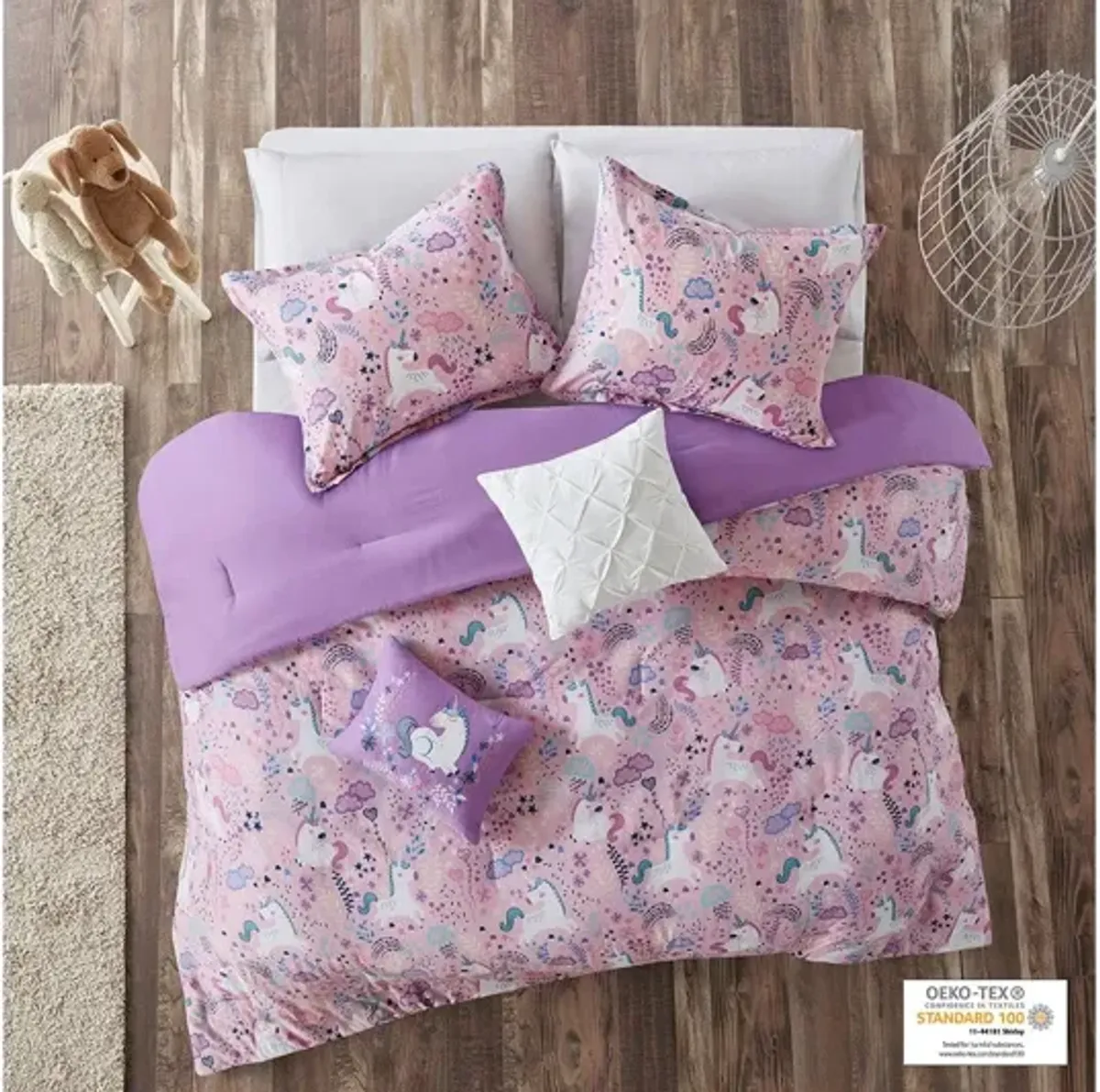 Lola Unicorn Cotton Twin Comforter Set in Pink