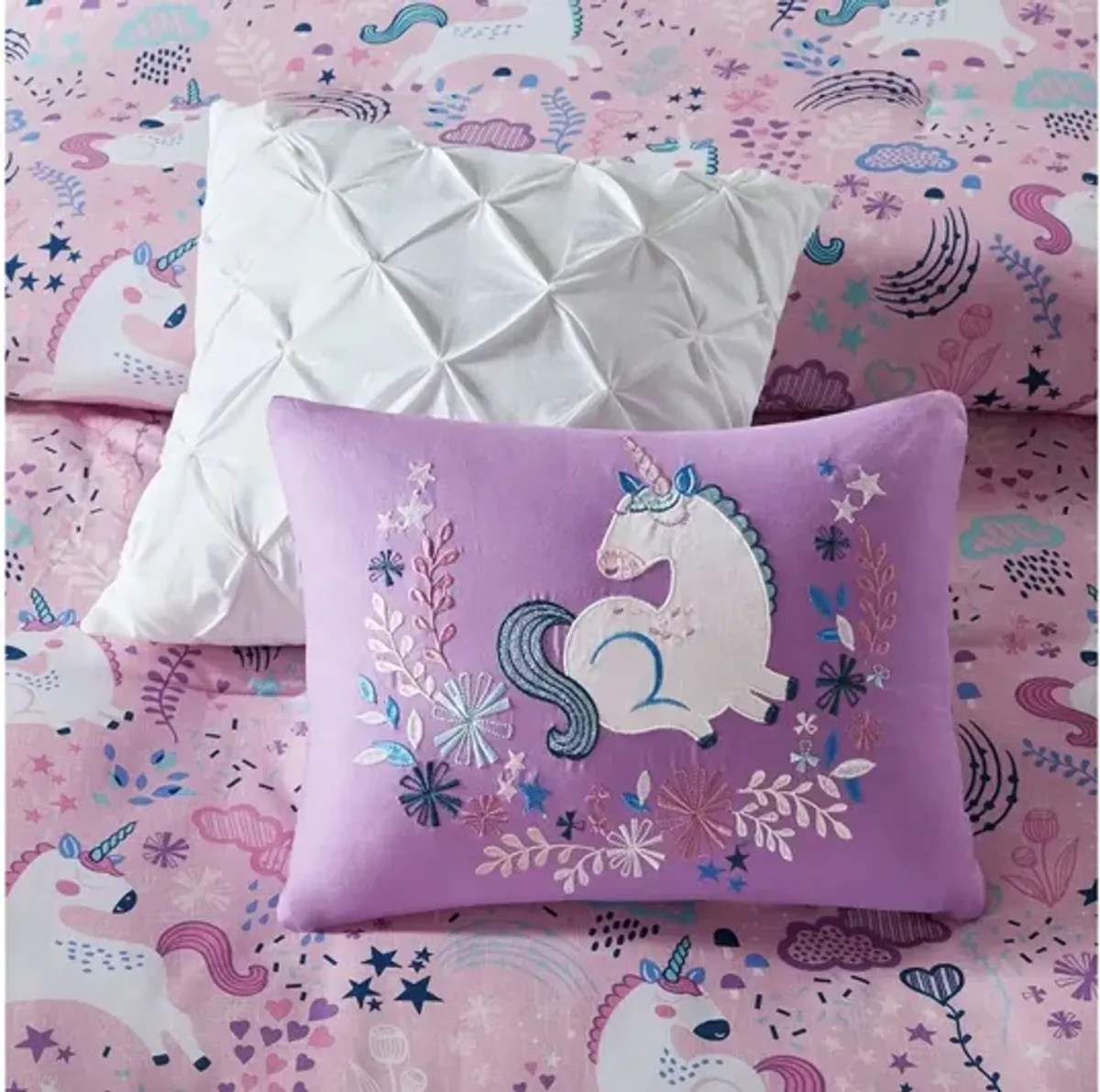 Lola Unicorn Cotton Twin Comforter Set in Pink