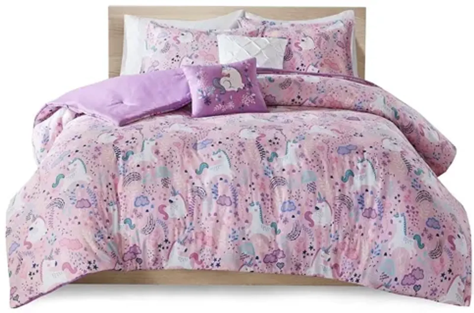 Lola Unicorn Cotton Twin Comforter Set in Pink