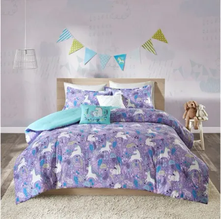 Lola Unicorn Cotton Full Comforter Set in Purple