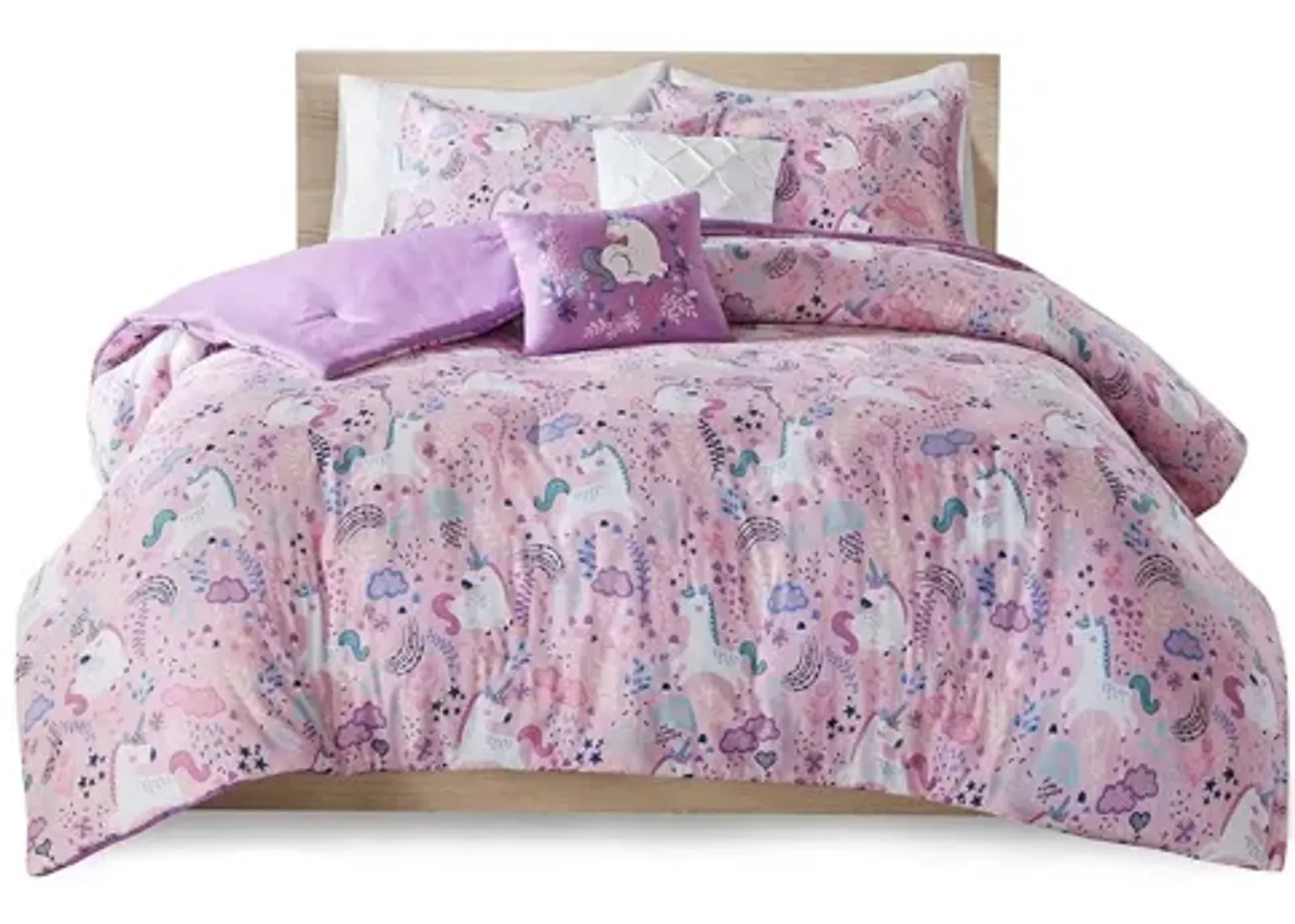 Lola Unicorn Cotton Full Comforter Set in Pink