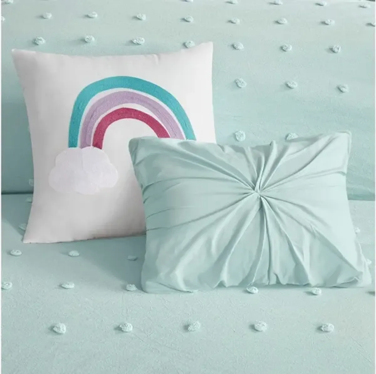 Callie Cotton Jacquard Pom Pom Twin Comforter Set in Aqua