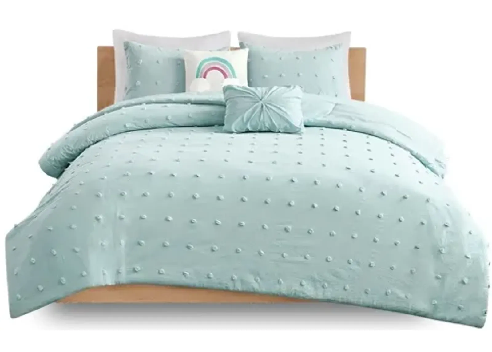 Callie Cotton Jacquard Pom Pom Twin Comforter Set in Aqua