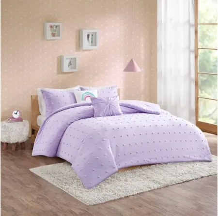 Callie Cotton Jacquard Pom Pom Twin Comforter Set in Lavender