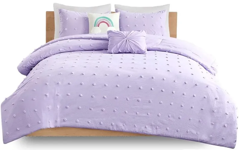 Callie Cotton Jacquard Pom Pom Twin Comforter Set in Lavender